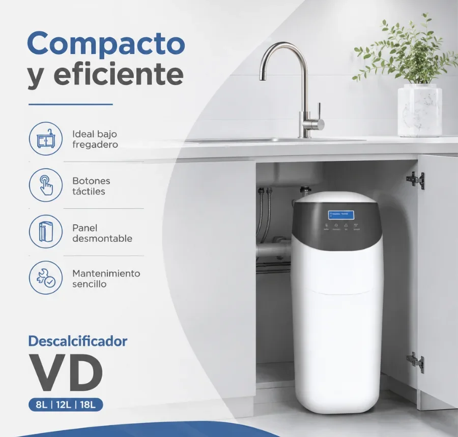 Descalcificador VD en el mueble del fregadero